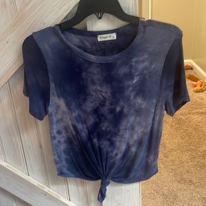 Blue Tie Dye Ginger G top with knot at bottom size L